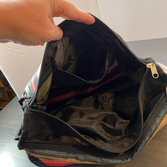 Multicolor Striped Nylon Crossbody Bag + Matching Zip Pouch - Picture 3 of 4